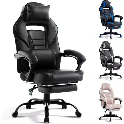 360 Swivel Height Adjustable Gaming Chair with Retractable Footrest & Ergonomic Lumbar High Back PU Leather Computer Chair with Headrest for Office
