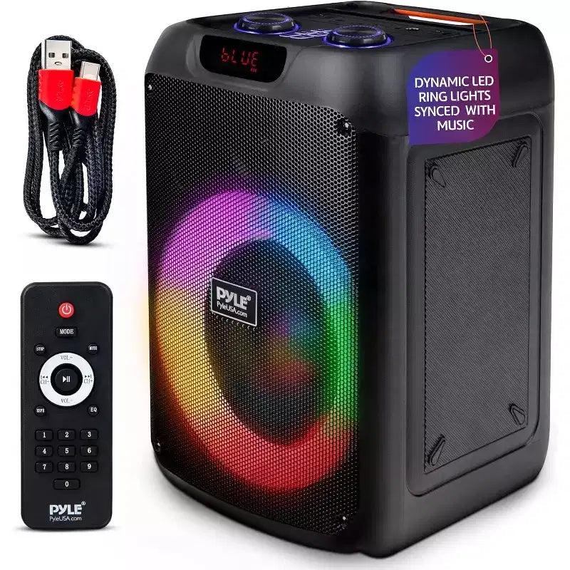 Pyle 8 Wireless Bluetooth Streaming Party Speaker with Rechargeable Battery, LED Lights, Mic Input, and FM Radio - 100W