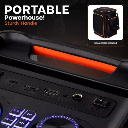 Pyle 8 Wireless Bluetooth Streaming Party Speaker with Rechargeable Battery, LED Lights, Mic Input, and FM Radio - 100W