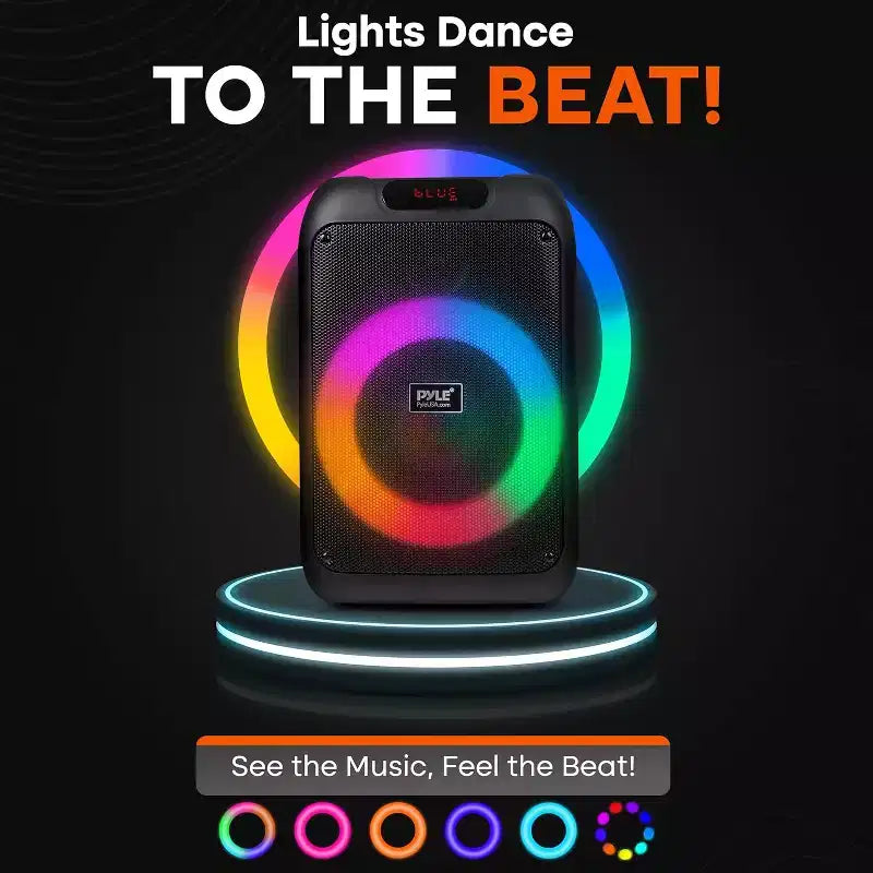 Pyle 8 Wireless Bluetooth Streaming Party Speaker with Rechargeable Battery, LED Lights, Mic Input, and FM Radio - 100W