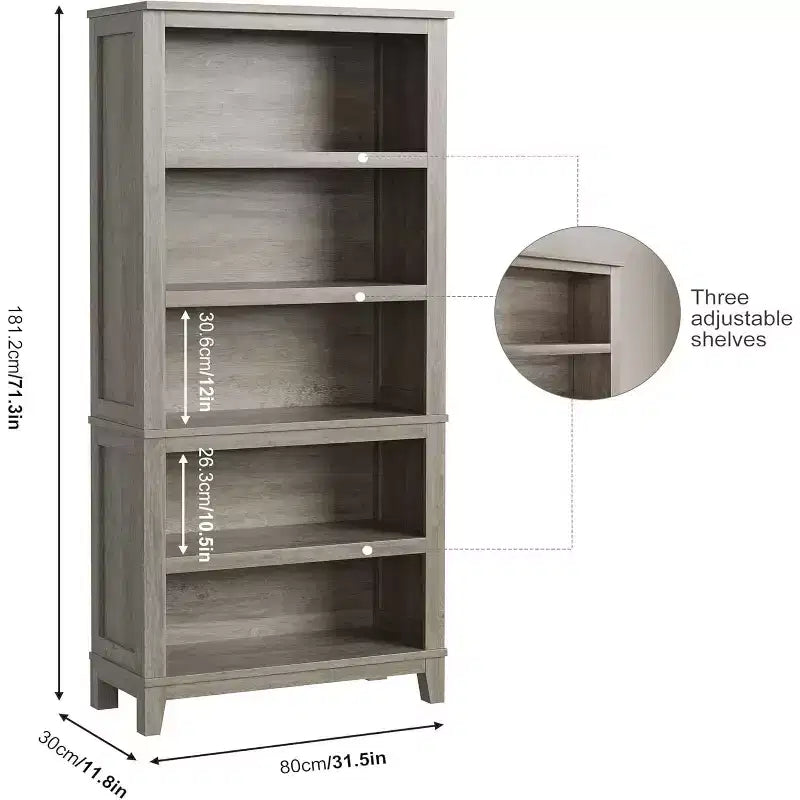 Libreria da 71" stile Farmhouse - Scaffale regolabile a 5 ripiani, 80 cm di larghezza con gambe in legno, stile rustico vintage per soggiorno e ufficio