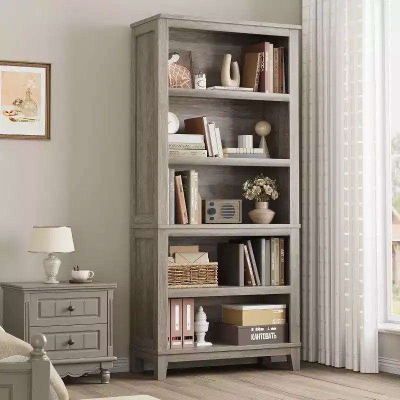 Libreria da 71" stile Farmhouse - Scaffale regolabile a 5 ripiani, 80 cm di larghezza con gambe in legno, stile rustico vintage per soggiorno e ufficio