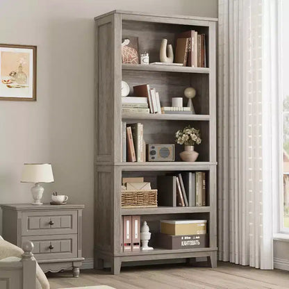 Libreria da 71" stile Farmhouse - Scaffale regolabile a 5 ripiani, 80 cm di larghezza con gambe in legno, stile rustico vintage per soggiorno e ufficio
