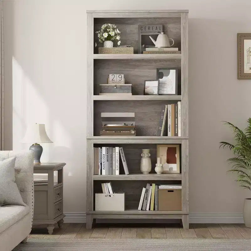 Libreria da 71" stile Farmhouse - Scaffale regolabile a 5 ripiani, 80 cm di larghezza con gambe in legno, stile rustico vintage per soggiorno e ufficio