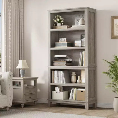 Libreria da 71" stile Farmhouse - Scaffale regolabile a 5 ripiani, 80 cm di larghezza con gambe in legno, stile rustico vintage per soggiorno e ufficio