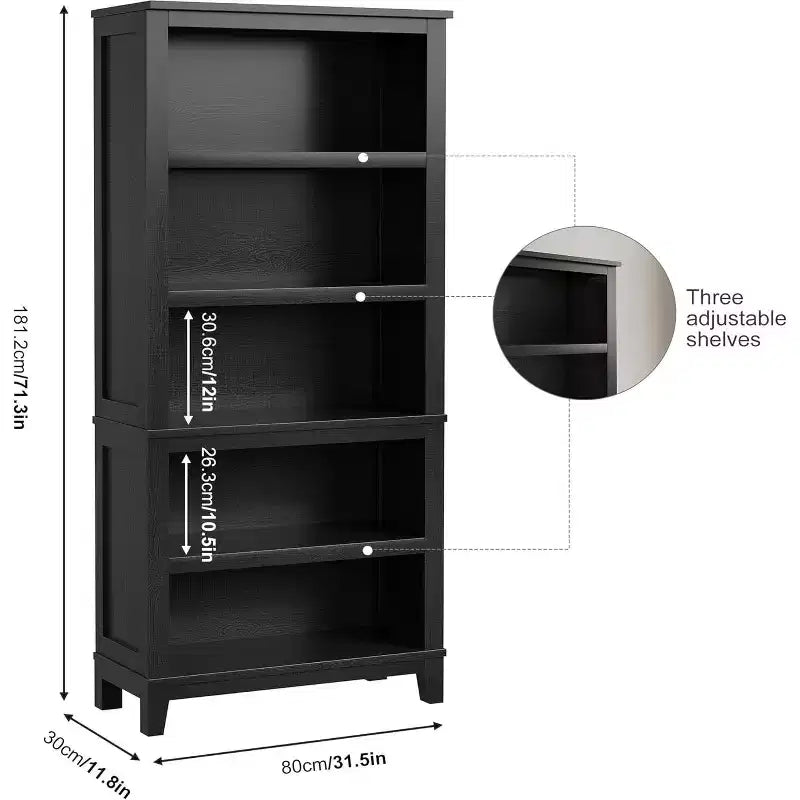 Libreria da 71" stile Farmhouse - Scaffale regolabile a 5 ripiani, 80 cm di larghezza con gambe in legno, stile rustico vintage per soggiorno e ufficio