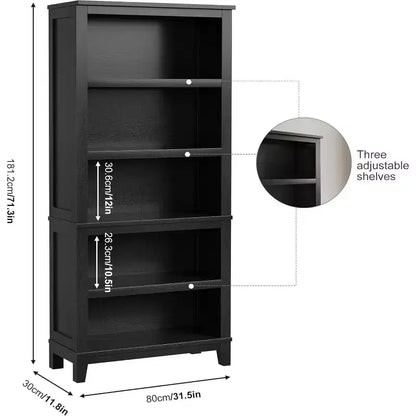 Libreria da 71" stile Farmhouse - Scaffale regolabile a 5 ripiani, 80 cm di larghezza con gambe in legno, stile rustico vintage per soggiorno e ufficio