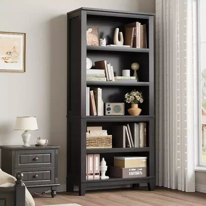 Libreria da 71" stile Farmhouse - Scaffale regolabile a 5 ripiani, 80 cm di larghezza con gambe in legno, stile rustico vintage per soggiorno e ufficio