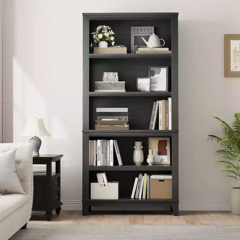 Libreria da 71" stile Farmhouse - Scaffale regolabile a 5 ripiani, 80 cm di larghezza con gambe in legno, stile rustico vintage per soggiorno e ufficio