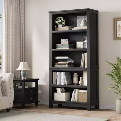 Libreria da 71" stile Farmhouse - Scaffale regolabile a 5 ripiani, 80 cm di larghezza con gambe in legno, stile rustico vintage per soggiorno e ufficio