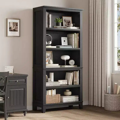 71 Farmhouse Bookcase - 5-Tier Adjustable Shelf, 31.5 Wide with Wooden Legs, Rustic Vintage Style for Living Room & Office
