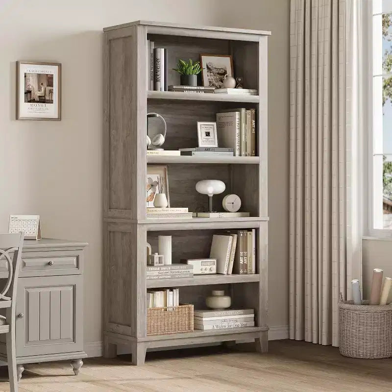 Libreria da 71" stile Farmhouse - Scaffale regolabile a 5 ripiani, 80 cm di larghezza con gambe in legno, stile rustico vintage per soggiorno e ufficio