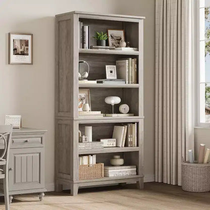 Libreria da 71" stile Farmhouse - Scaffale regolabile a 5 ripiani, 80 cm di larghezza con gambe in legno, stile rustico vintage per soggiorno e ufficio