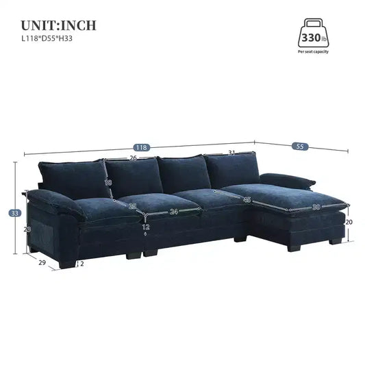 129.5'' Modular L-Shaped Sofa with Wrinkle-Resistant Chenille, No-Frame Compression Design, 6-Seater Modern Sectional Couch for Living Room