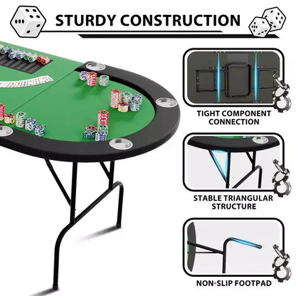 Tavolo da Poker - 1 Gamba in Ferro, Design ad Anello a 9 Fori, Struttura Resistente, Superficie di Gioco Liscia, Perfetto per le Partite a Poker