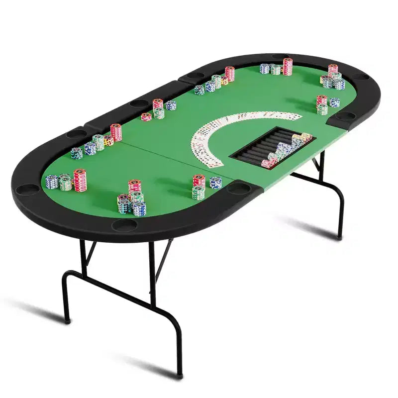 Tavolo da Poker - 1 Gamba in Ferro, Design ad Anello a 9 Fori, Struttura Resistente, Superficie di Gioco Liscia, Perfetto per le Partite a Poker