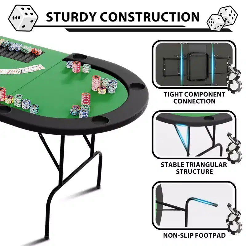 Tavolo da Poker - 1 Gamba in Ferro, Design ad Anello a 9 Fori, Struttura Resistente, Superficie di Gioco Liscia, Perfetto per le Partite a Poker