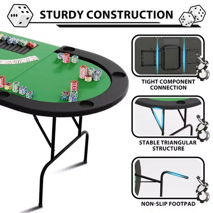 Tavolo da Poker - 1 Gamba in Ferro, Design ad Anello a 9 Fori, Struttura Resistente, Superficie di Gioco Liscia, Perfetto per le Partite a Poker