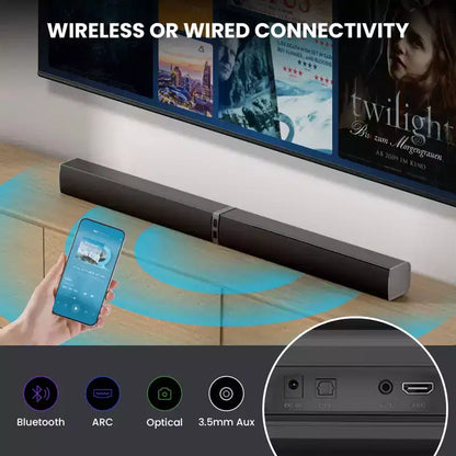MOVSSOU Soundbar Bluetooth 80W Wireless Soundbar TV 32 pollici Divisibile 2 in 1 Soundbar Staccabile per Smart TV