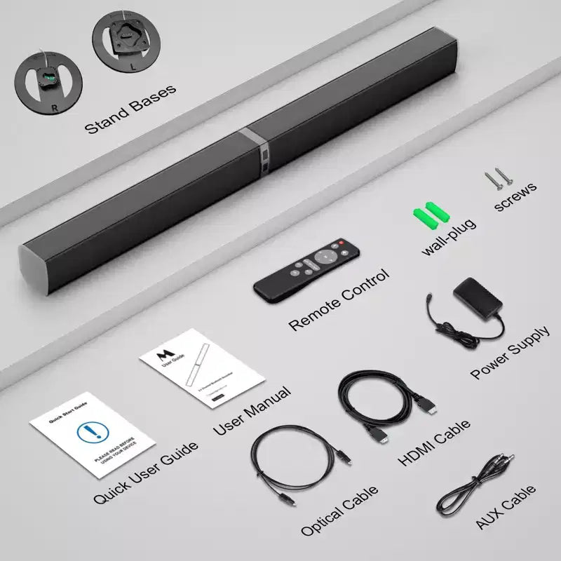 MOVSSOU Soundbar Bluetooth 80W Wireless Soundbar TV 32 pollici Divisibile 2 in 1 Soundbar Staccabile per Smart TV