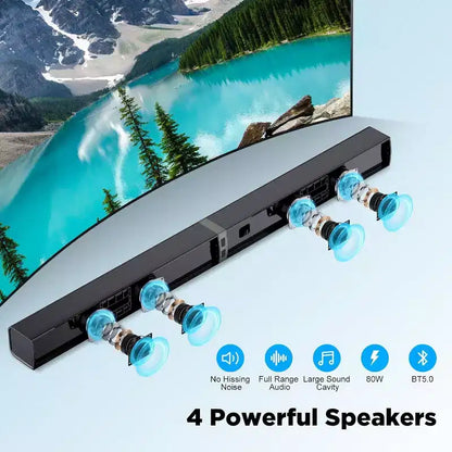 MOVSSOU Soundbar Bluetooth 80W Wireless Soundbar TV 32 pollici Divisibile 2 in 1 Soundbar Staccabile per Smart TV