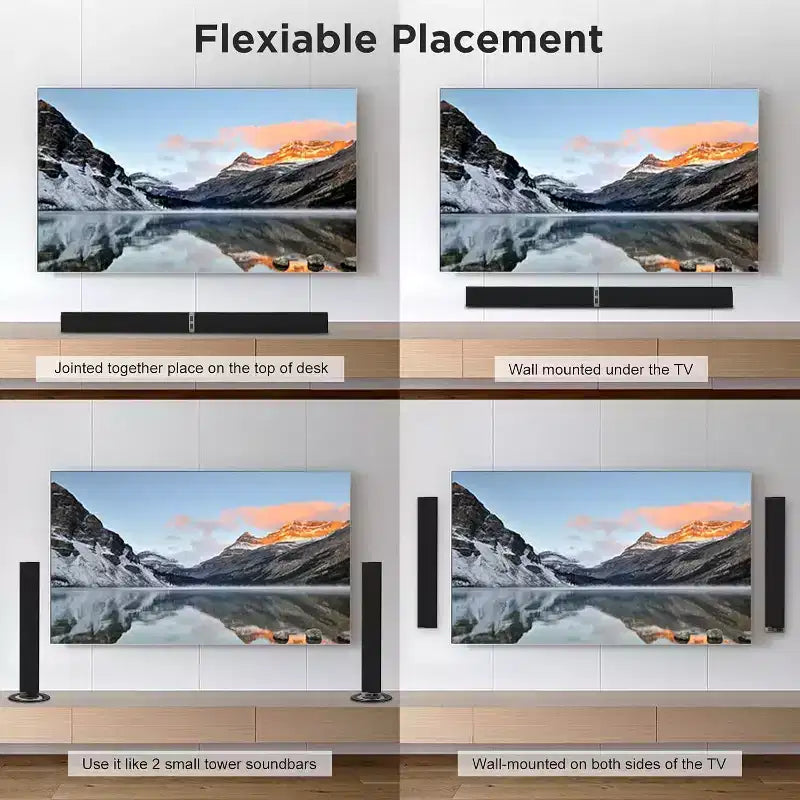 MOVSSOU Soundbar Bluetooth 80W Wireless Soundbar TV 32 pollici Divisibile 2 in 1 Soundbar Staccabile per Smart TV