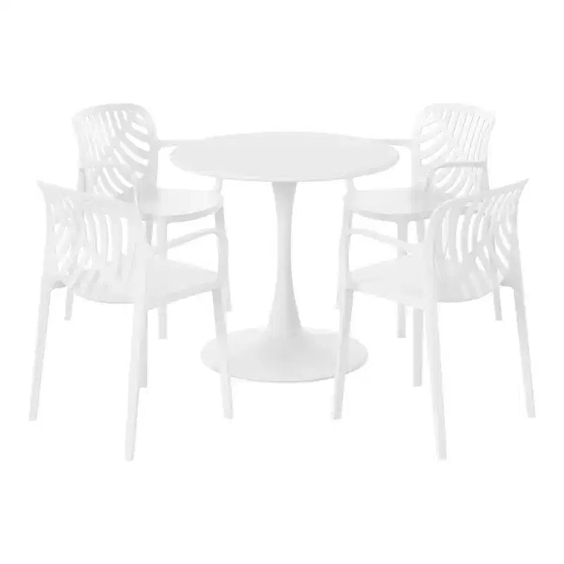 WestinTrends Playa 5-Piece Outdoor Indoor Metal Patio Dining Table Set With Stackable Patio Arm Chairs