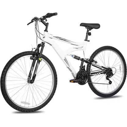 Hykolity 26/27.5-Inch Mountain Bike, Mens Womens, Steel Full Suspension, 18-Speed, Adjustable Saddle, Linear Pull Brakes, Alloy Rims