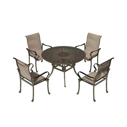 Mondawe Set da pranzo da esterno 5 pezzi con tavolo da pranzo rotondo da 135 cm di larghezza e 4 poltrone