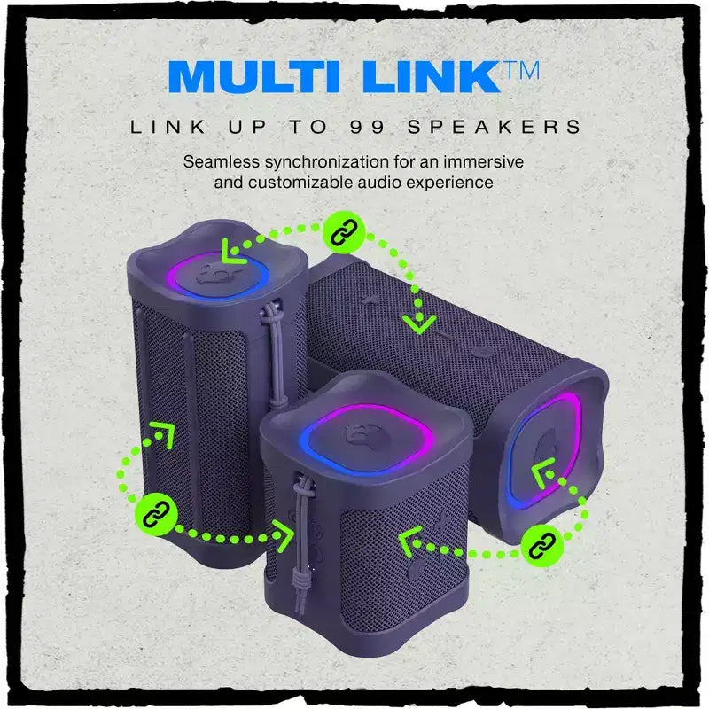 Speaker Bluetooth Wireless Skullcandy Terrain 2, Resistente all'acqua IPX7, Batteria 14H, Multi-Link, Spettacolo di luci LED, Portatile, Viola scuro