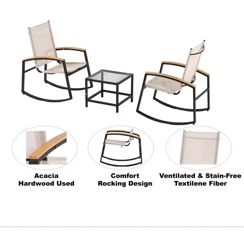 CuisinSmart 3 Pcs Conversation Sets Patio Furniture, Small Patio Furniture Set with Glass Side Table + 2 Chairs, for Backyard Garden Balcony