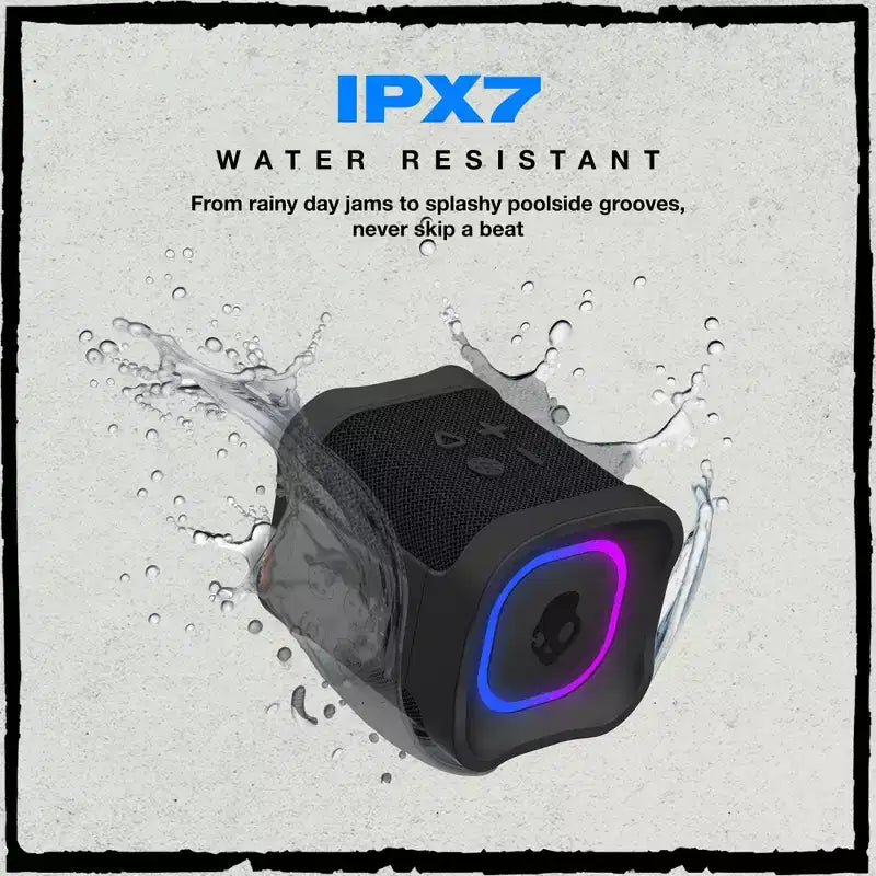 Altoparlante Bluetooth Wireless Skullcandy Terrain Mini 2, Resistenza all'Acqua IPX7, Batteria da 14H, Multi-Link, Spettacolo di Luci LED, Portatile, Nero