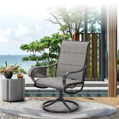 Captiva Designs 3pc Patio Square Bistro Table & Grayish Brown Textilene Sling Swivel Chairs