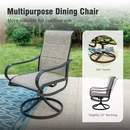Captiva Designs 3pc Patio Square Bistro Table & Grayish Brown Textilene Sling Swivel Chairs