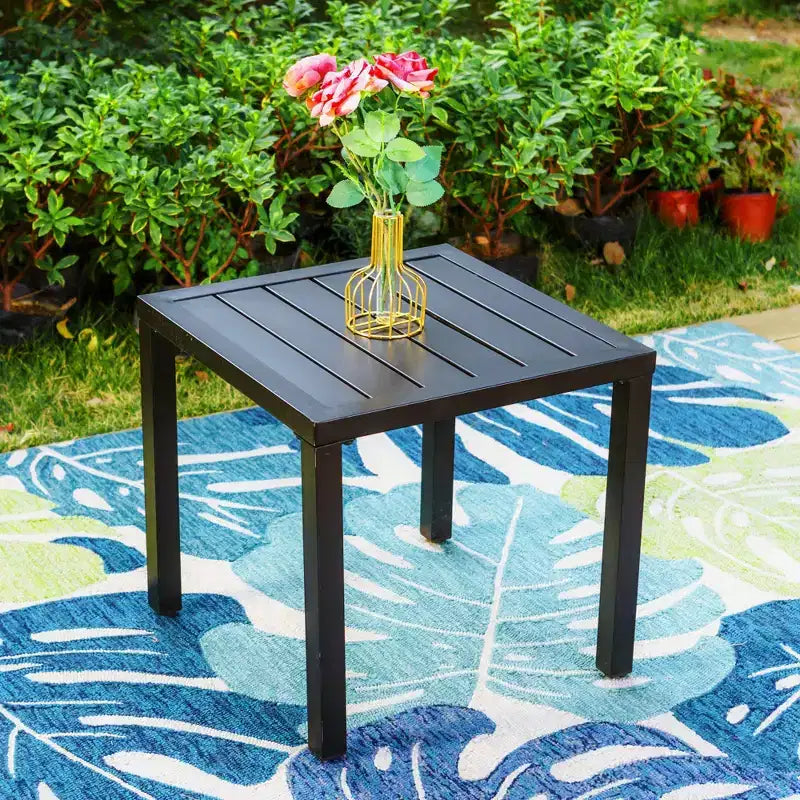 Captiva Designs 3pc Patio Square Bistro Table & Grayish Brown Textilene Sling Swivel Chairs
