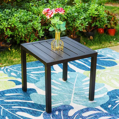 Captiva Designs 3pc Patio Square Bistro Table & Grayish Brown Textilene Sling Swivel Chairs