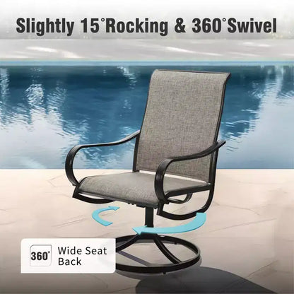 Captiva Designs 3pc Patio Square Bistro Table & Grayish Brown Textilene Sling Swivel Chairs