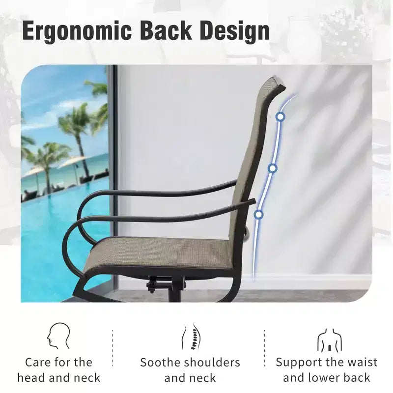 Captiva Designs 3pc Patio Square Bistro Table & Grayish Brown Textilene Sling Swivel Chairs