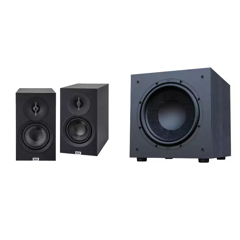 Elac Debut 3.0 Bookshelf Package Black With Debut 12 Inch Subwoofer