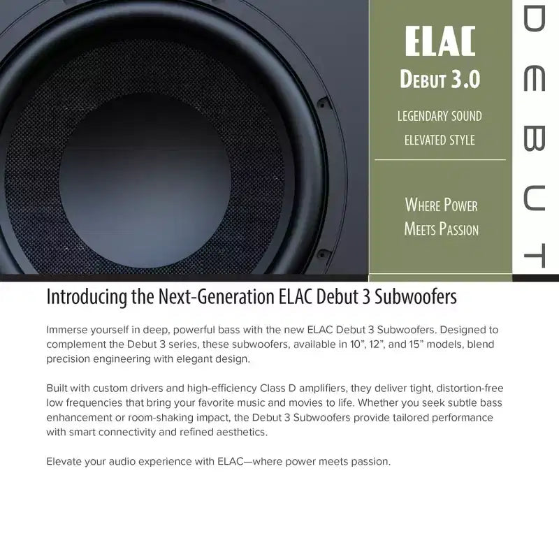 Elac Debut 3.0 Pacchetto diffusori da scaffale neri con subwoofer Debut da 12 pollici