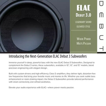 Elac Debut 3.0 Pacchetto diffusori da scaffale neri con subwoofer Debut da 12 pollici