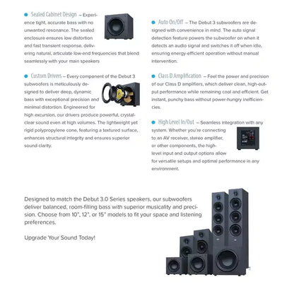 Elac Debut 3.0 Pacchetto diffusori da scaffale neri con subwoofer Debut da 12 pollici
