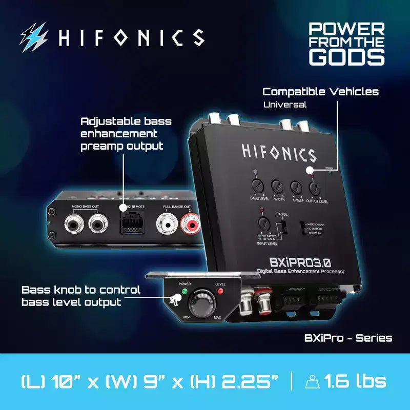 Hifonics BXIPRO3.0 Bass Enhancer, Processore Digitale con Telecomando da Cruscotto, Integrazione con Qualsiasi Veicolo per Sistema Subwoofer Potenziato, Nero