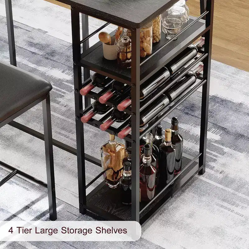 Fulvari Set for 2 Dining Table with Open Storage Shelves, Cup Holder & Wine Rack, Bar Table and Chair for Apartments Kitchen Corners Small Space