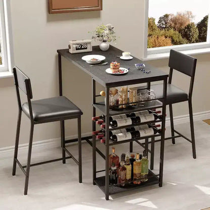 Fulvari Set for 2 Dining Table with Open Storage Shelves, Cup Holder & Wine Rack, Bar Table and Chair for Apartments Kitchen Corners Small Space