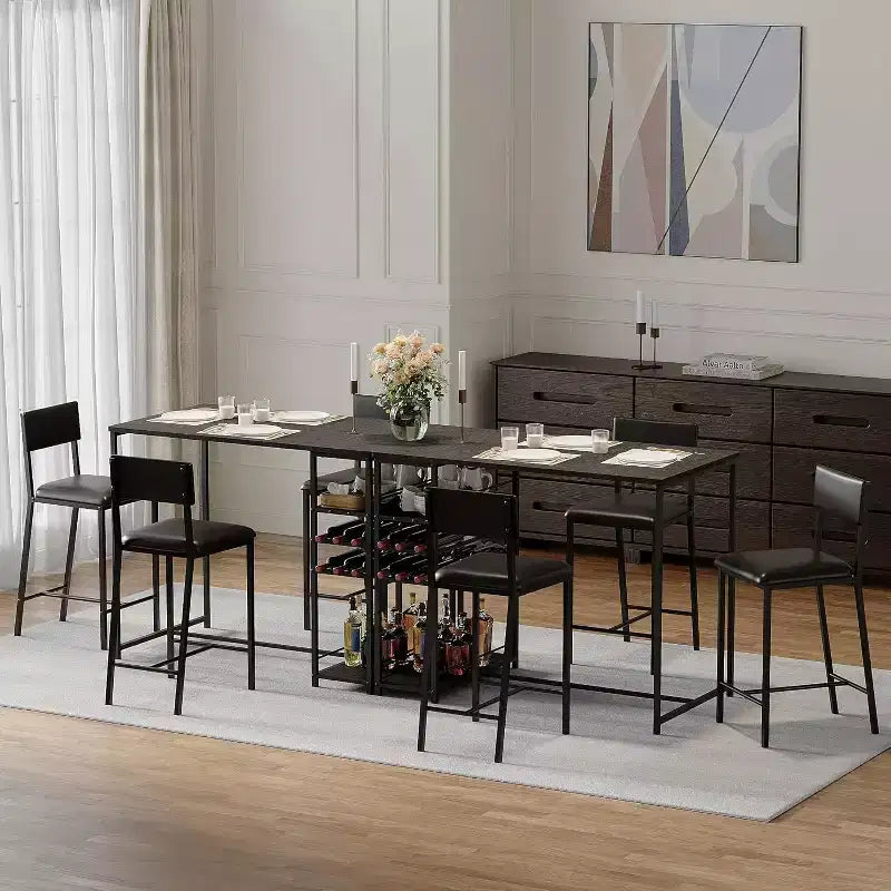 Fulvari Set for 2 Dining Table with Open Storage Shelves, Cup Holder & Wine Rack, Bar Table and Chair for Apartments Kitchen Corners Small Space