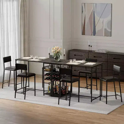 Fulvari Set for 2 Dining Table with Open Storage Shelves, Cup Holder & Wine Rack, Bar Table and Chair for Apartments Kitchen Corners Small Space