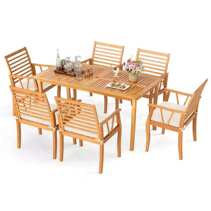 Costway 7PCSPatioDiningSet AcaciaWoodTableandChairsSetwith 1.97 Umbrella Hole