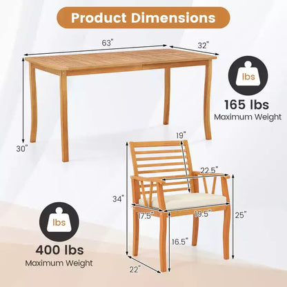 Costway 7PCSPatioDiningSet AcaciaWoodTableandChairsSetwith 1.97 Umbrella Hole