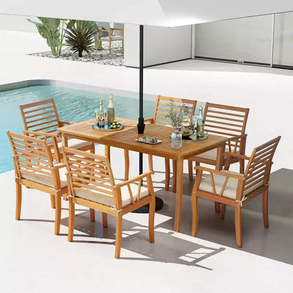 Costway 7PCSPatioDiningSet AcaciaWoodTableandChairsSetwith 1.97 Umbrella Hole